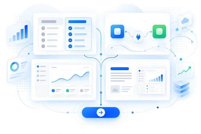 SaaS SEO page types illustration: comparison, integration, feature and article pages linking to one demo page | Aluxads