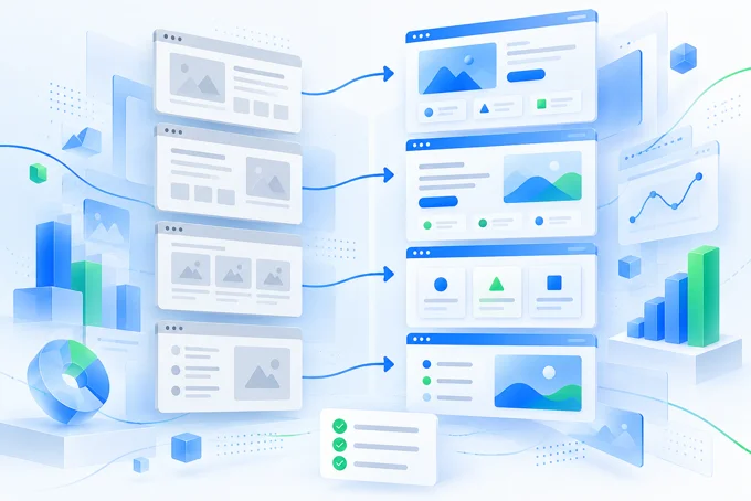Website migration SEO illustration: every old page mapped by an arrow to its new page before launch | Aluxads