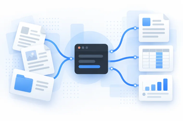 What is Claude Cowork in one picture: a stack of files turns into a finished document, spreadsheet and slide | Aluxads